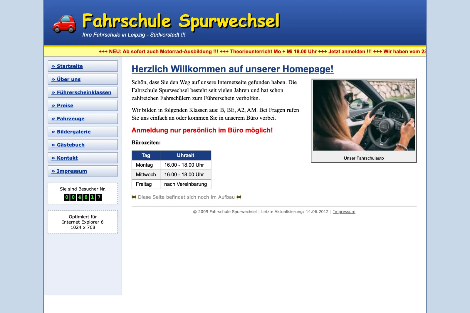 Alte Website von Fahrschule Spurwechsel