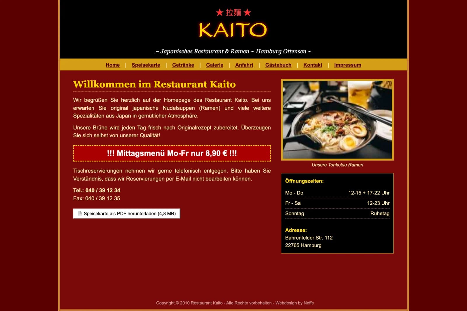 Alte Website von KAITO Ramen Bar