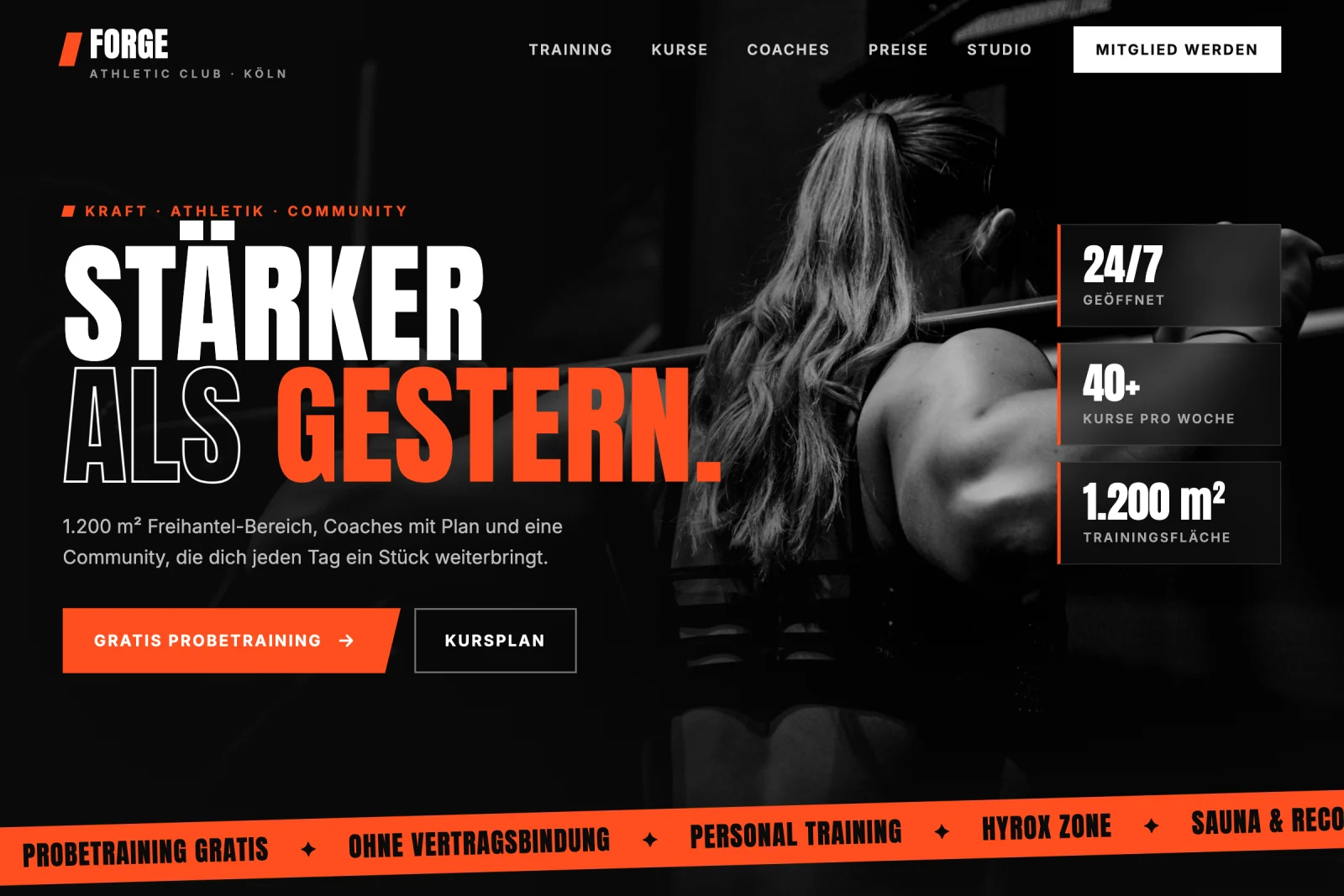 Webseiten-Entwurf für FORGE Athletic Club auf Laptop