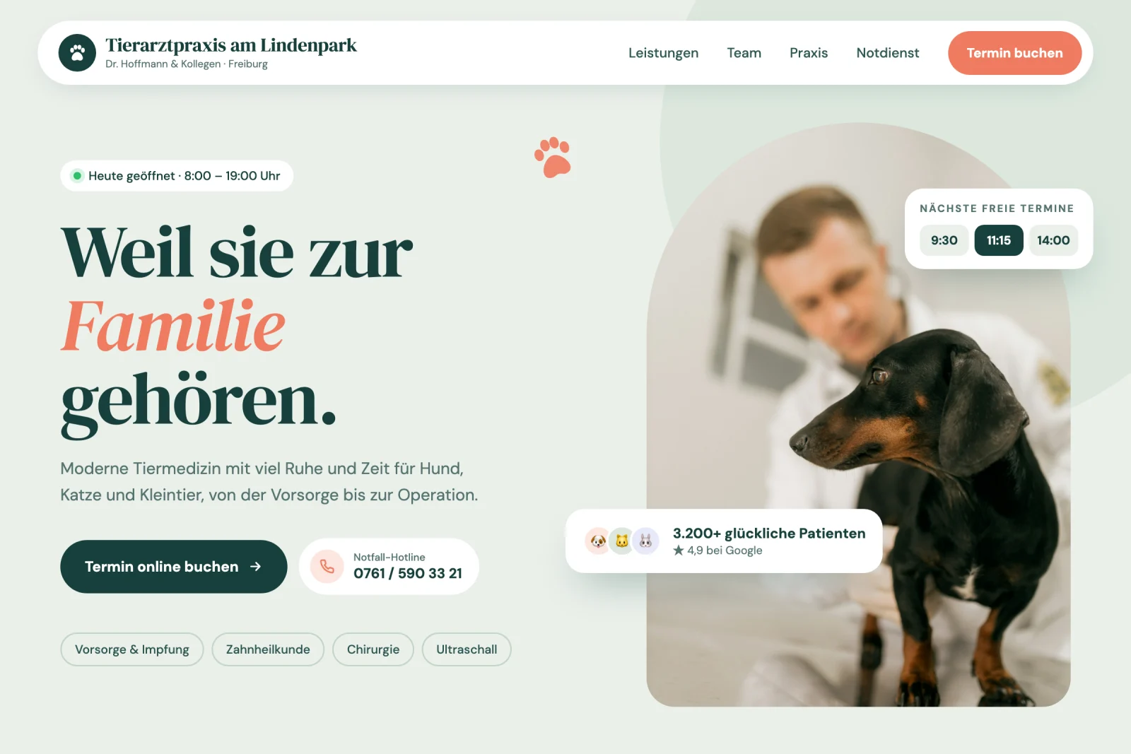 Webseiten-Entwurf für Tierarztpraxis am Lindenpark auf Laptop